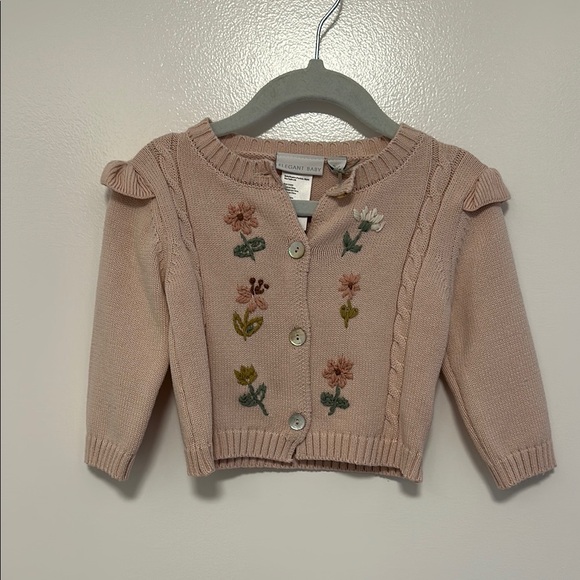 elegant baby Other - Cream Cropped Sweater with Floral Embroidery and Puffed Shoulders